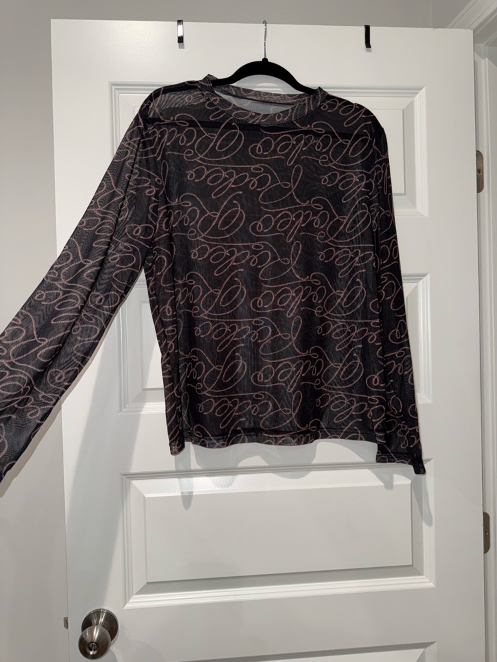Script Pattern Long Sleeve Top in Black and Pink